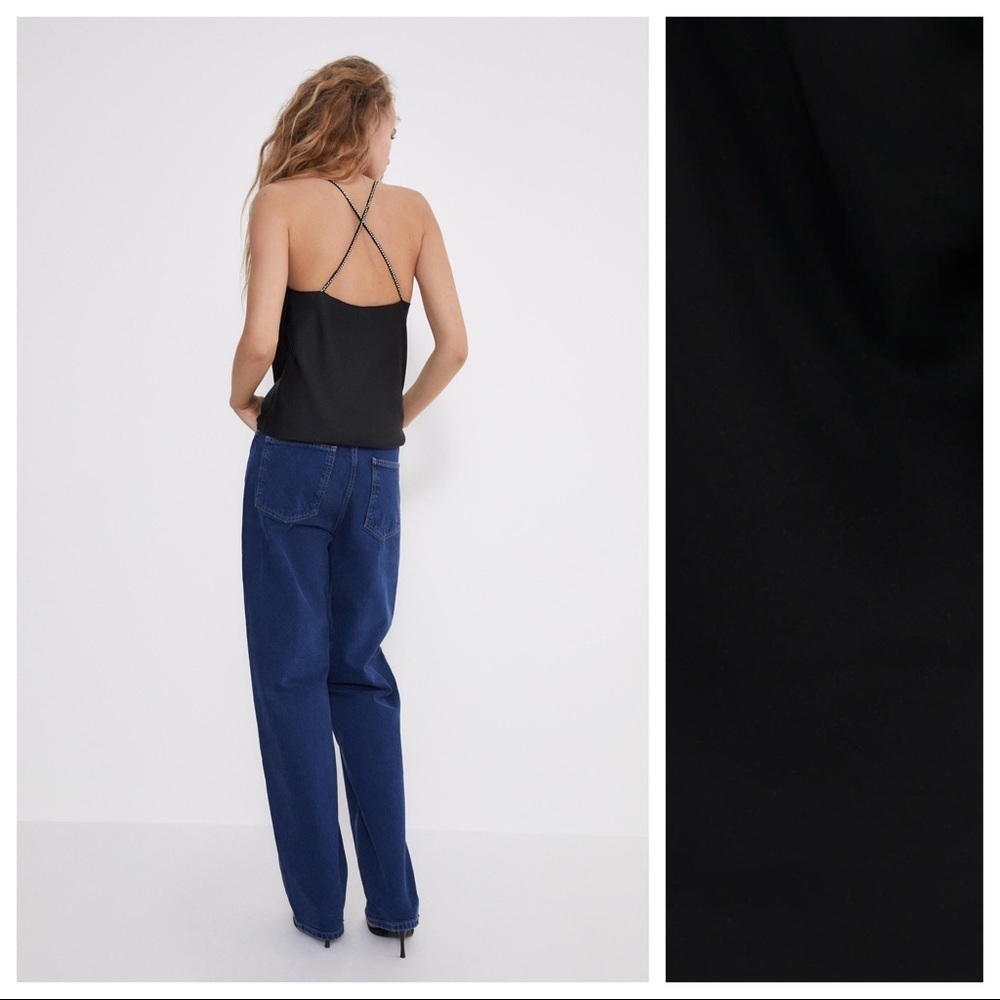 NWT. Zara Black Satin Effect Jewel Top. Size M. - Picture 4 of 9